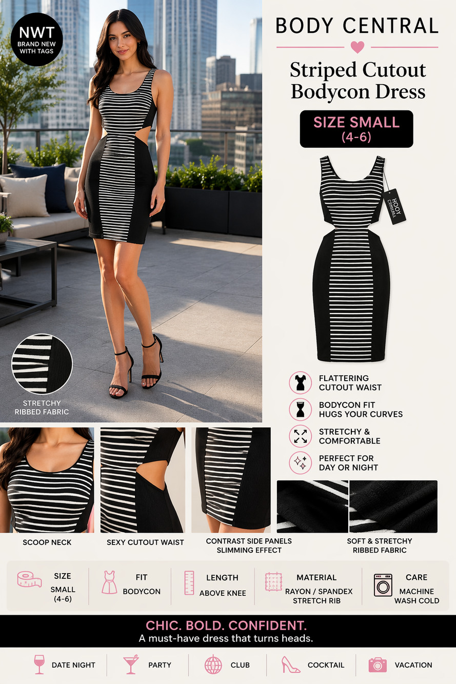Body Central Striped Waist-Cutout Bodycon Dress NWT Small